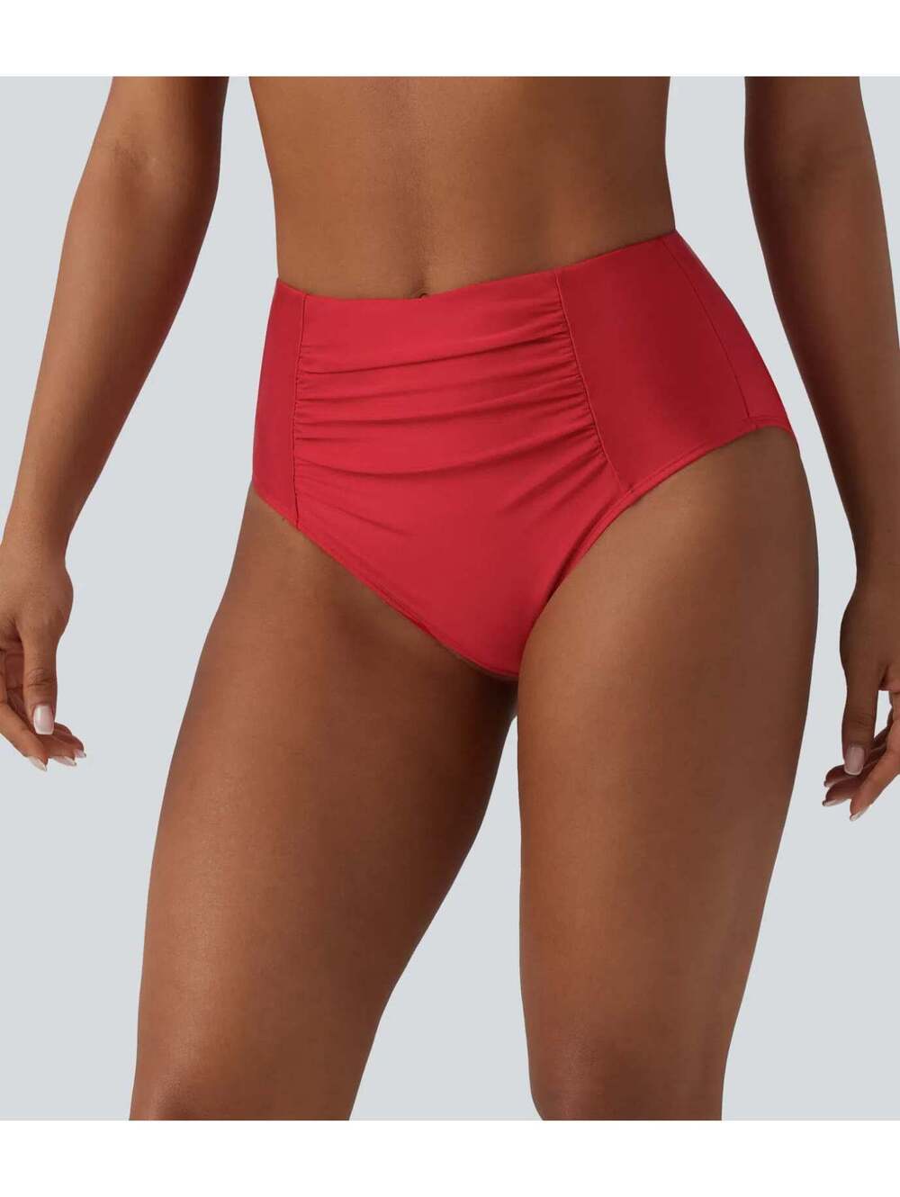 Halara High Waisted Tummy Control Ruched Bikini Bottom Swimsuit Red Size Medium